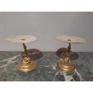 Pair Of Gilt Bronze Cups Decorated With Tritons