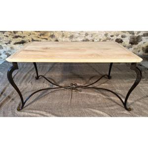 Wrought Iron Coffee Table With Raw Oak Top