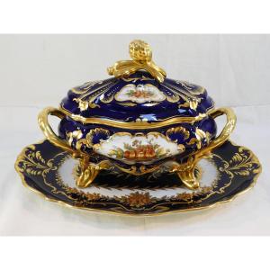 Important Soup Tureen And Its Presentation Dish In Limoges Porcelain