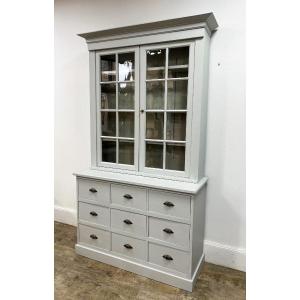 Painted Glass-fronted Drawer Unit