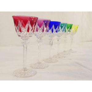 Saint-louis Crystal 6 Large Colored Glasses Sammy Model