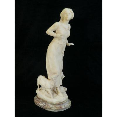 Statue In Alabaster A. Del Perugia `` La Bergere '' 19th