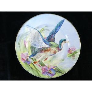 Limoges Porcelain Plate Decorated With Duck 