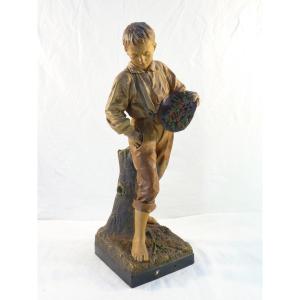 Joseph Le Guluche Terracotta Statue ''the Boy With Cherries''