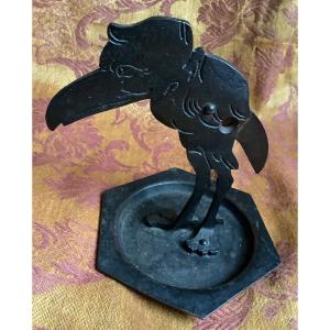 Raven Cigar Cup In Wrought Iron Metal Art Nouveau Period 