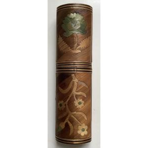Straw Marquetry Case With Flower Decor