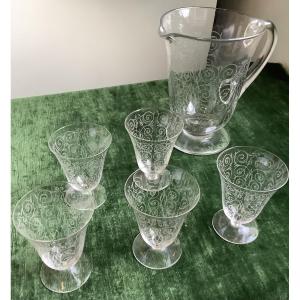 5 Baccarat Crystal Wine Glasses With Pitcher