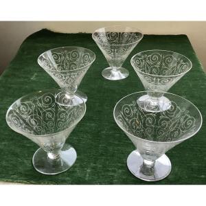 5 Baccarat Crystal Champagne Glasses, Michelangelo Model 