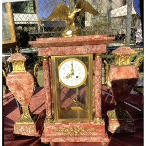 Gilt Bronze Cage Clock, The Four Glass Sides Are Beveled, White Enamel Dial 