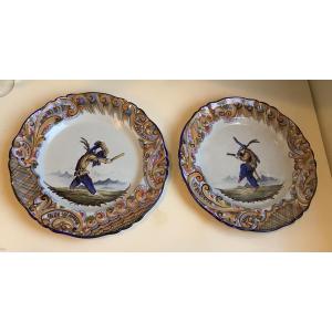 2 St. Clement Plates, Character By Callot Fracasso, Commedia Dell'arte