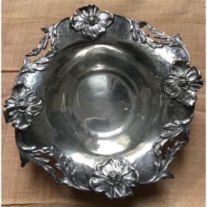 An Art Nouveau Silver Dish Decorated With Flowers And Acanthus Leaves