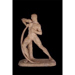Terracotta Print - Hercules Bending The Bow - Henri Bargas - Art Deco 