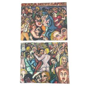 Pair Of Parisian Paintings Of An Orgy In Montmartre Signed Kosrine