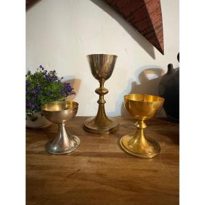 Set Of Three Antique Chalices And Cups, Including A Liturgical Chalice – 800 Silver And Gilt Metal