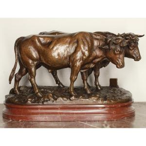 Bronze Animal Farming - Attelage De Bœufs Nivernais - Fondeur Colin & Cie - Salon 1887