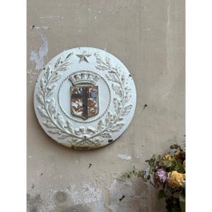 Large Moulded Zinc Heraldic Medallion, Second Empire Civic Emblem, About 1850