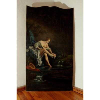 Tableau - Peinture - Huile Sur Toile d'Après François Boucher - La Baigneuse Surprise - École Française XVIIIe