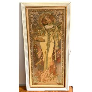 Rare Original Lithograph "autumn" By Alphonse Mucha, Art Nouveau