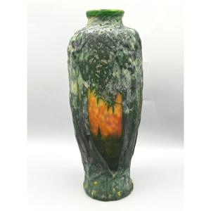 Art Nouveau "saules Soleil Couchant" Vase By Daum Nancy Blown And Molded