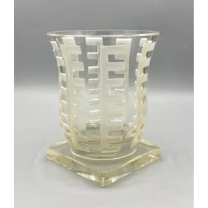 Art Deco Engraved Glass Vase Signed Jean Luce Circa 1930