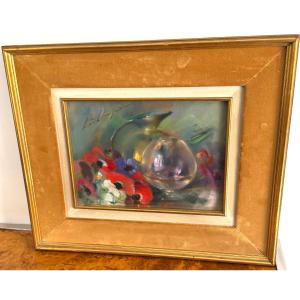 Pastel By Léa Chapon (1905 - 2000) Still Life With Anemones