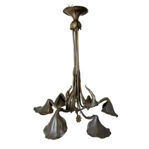 Art Nouveau Bronze Chandelier Jean Auguste Dampt Era Majorelle
