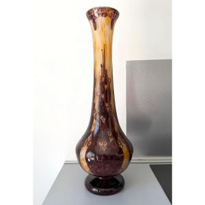 Monumental Art Deco Vase "lauriers" Schneider Le Verre Francais 64 Cm