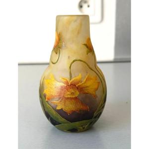 Art Nouveau Vase With Arnica Flowers, Daum Nancy