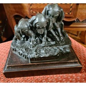Spelter "the Three Puppies" Georges Lucien Vacossin 1870-1942