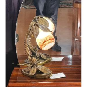 Art Nouveau Lamp Signed Degué "the Birth Of The Chestnut Tree"