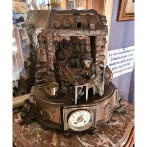 "eve De Wagram" - Patinated Spelter Clock Representing The Emperor Napoleon