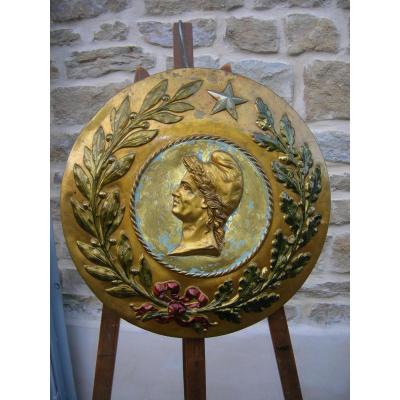 Pushed Brass Medallion Representing Marianne