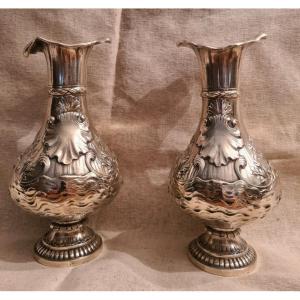 Pair Of Vases, Silver Metal, Signed Sormani Paris