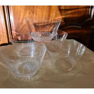 5 Bourgueil Pattern Bowls Signed René Lalique