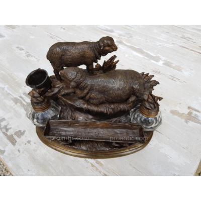 Inkwell In Bronze By Jules Moigniez