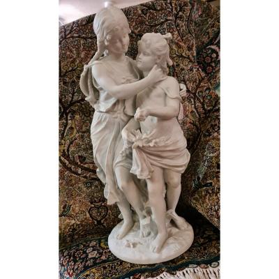 Biscuit Statue 2 Young Girls Signed Hippolyte Moreau