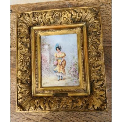 Framed Porcelain Painting Signed Laure Lévy