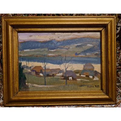 Table André Roz (1887-1946) Art Comtois Village
