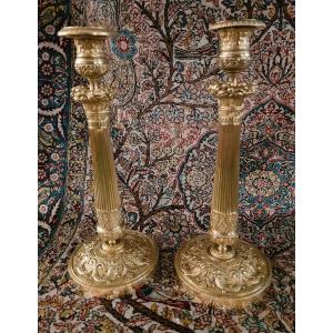 Pair Of Restoration Bronze Candlesticks