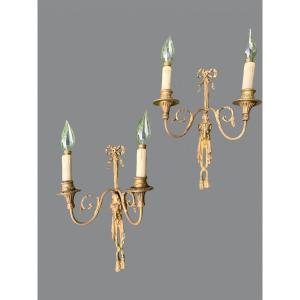 Pair Of Louis XI Style Gilt Bronze Belier's Head Sconces