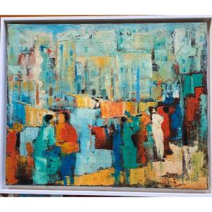 Pierre Fajol, Knife Painting, Port On The Mediterranean.