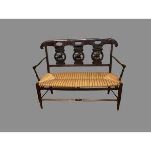 19th Century Directoire Style Straw Bench 