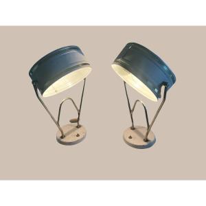 A Pair Of Drum Lamps, Made Of Sheet Metal, From The 1960s