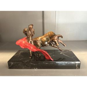 Sculpture Depicting A Bullfighting Scene.