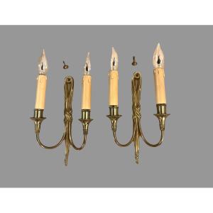 A Pair Of Louis XVI Style Gilt Bronze Wall Sconces