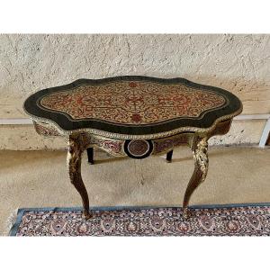 Boulle Counterpart Marquetry Table. Napoleon III, 19th Century