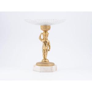 Bronze And Crystal Cup On A White Marble Base, 19th Century