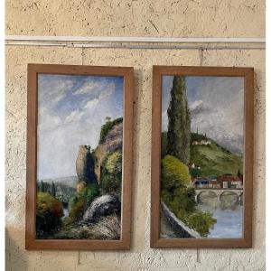 Diptych Of A Dordogne And Périgord Landscape, Dated 1928