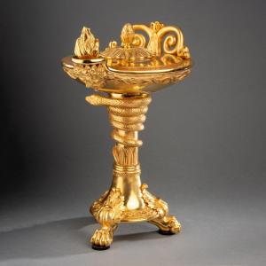 Trompe-l’oeil Encense Burner In Gilded Bronze, 19th Century