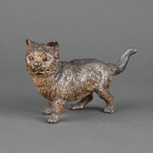 Chaton En Bronze De Vienne Signé Geschützt, XIXe Siècle 